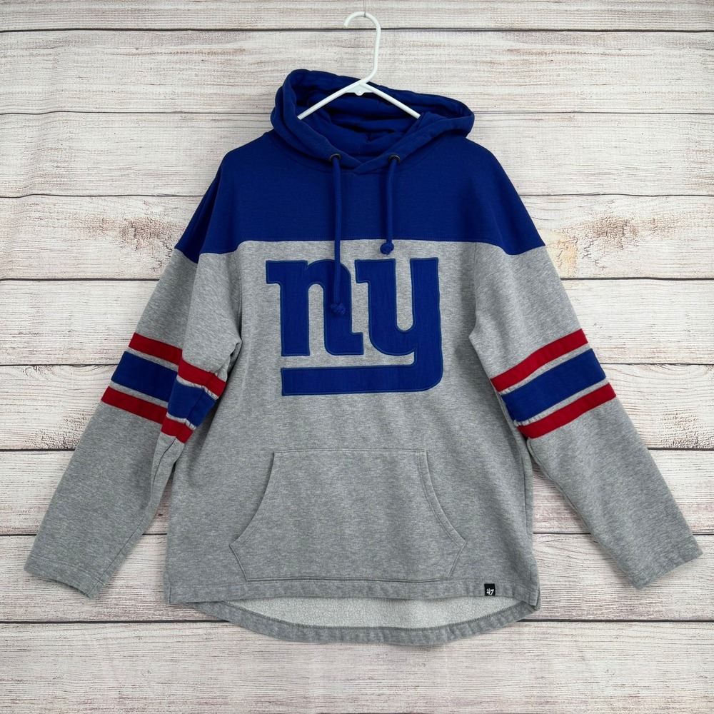 '47 New York Giants Hoodie Mens Medium Gray Blue Colorblock NFL Pullover